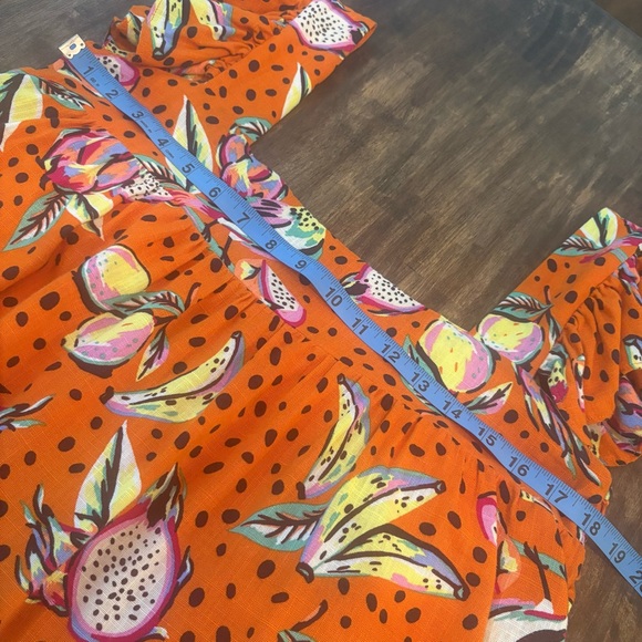 ANTHROPOLOGIE KOURT Burnt Orange Fruit & Dot Print Babydoll Dress! Rayon Linen! - Picture 11 of 16